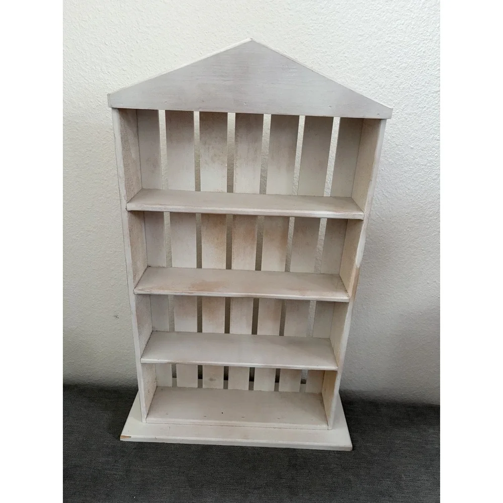 Vintage White Wood House Shaped Trinket Minature Display Shelf Grannycore 23x15